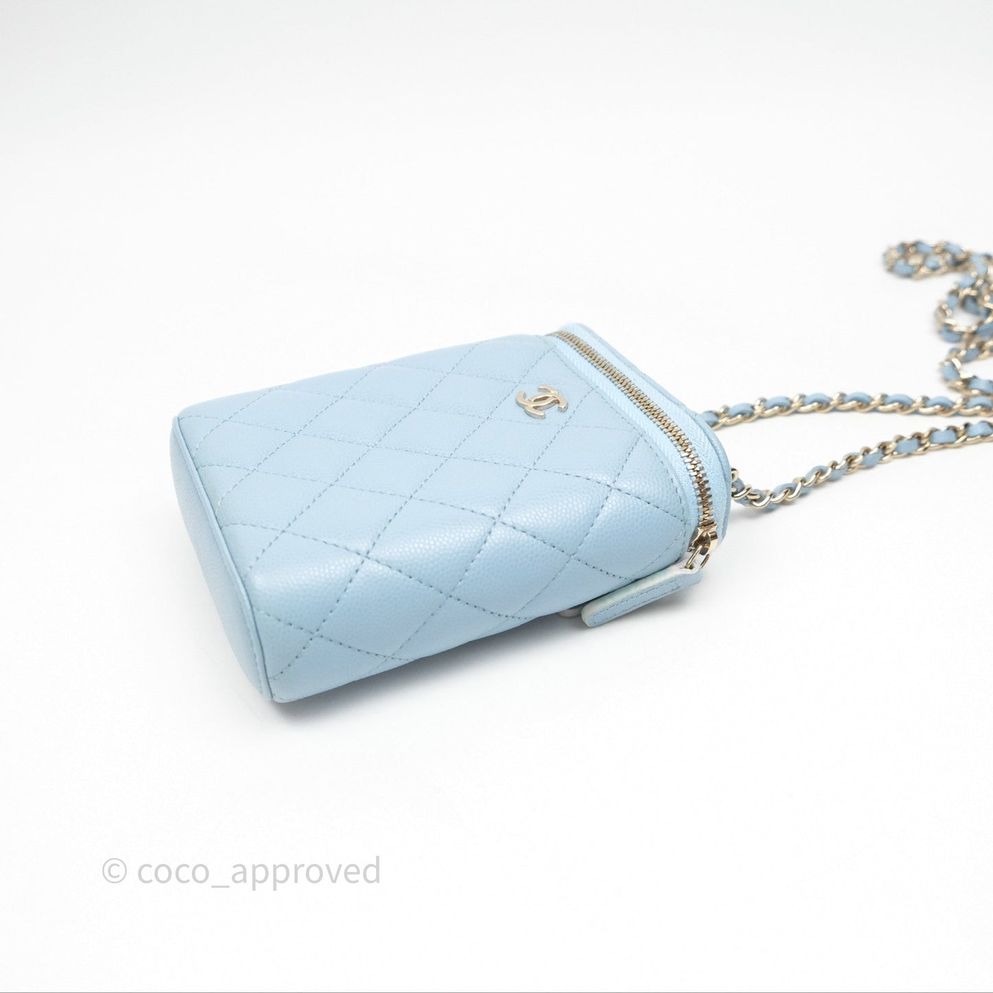 Chanel Classic Mini Vanity With Chain Light Blue Caviar Gold Hardware