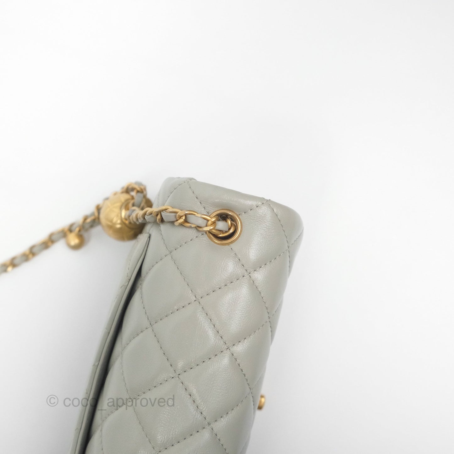 Chanel Mini Rectangular Pearl Crush Grey Lambskin Aged Gold Hardware