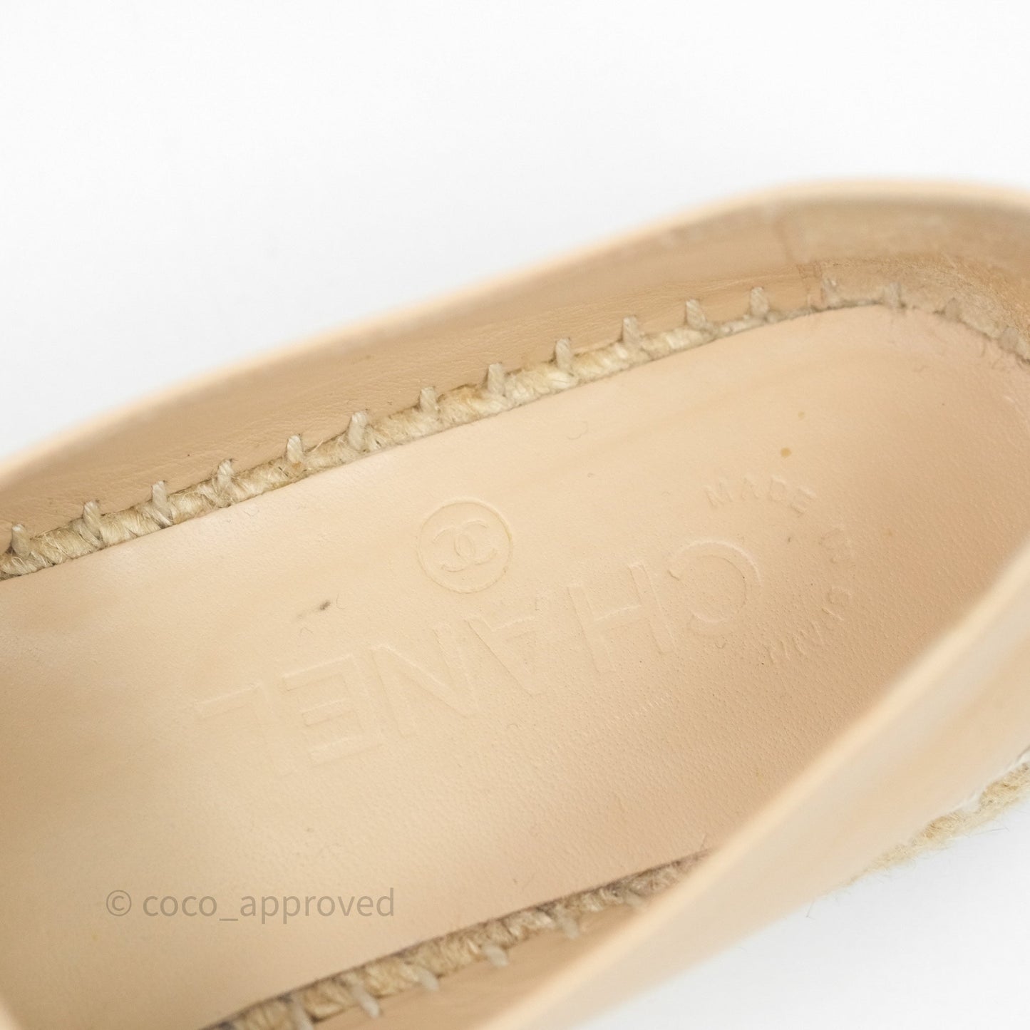 Chanel CC Espadrilles Beige Black Lambskin Size 36
