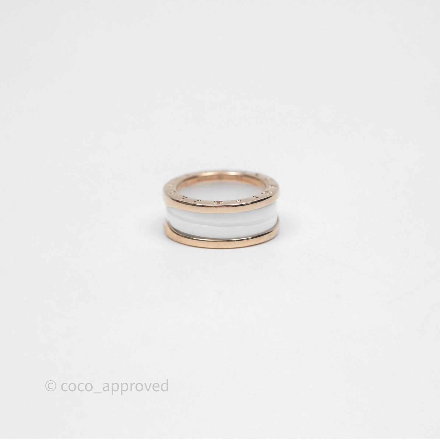 Bvlgari B.Zero1 Two-Band Ring White Ceramic Spiral 18K Rose Gold Size 51