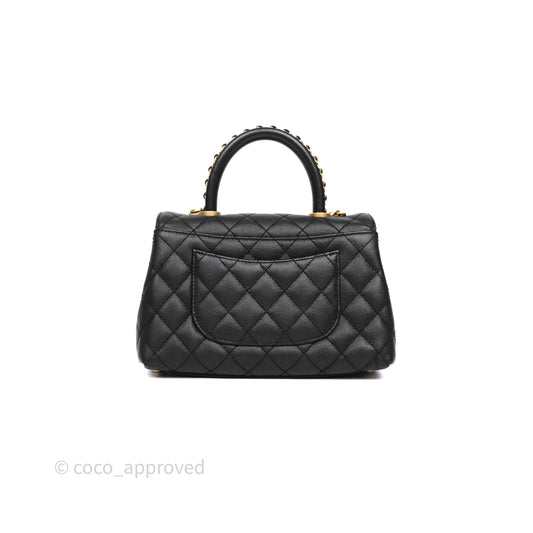 Chanel Small Coco Handle Black Caviar Aged Gold Hardware Braided Handle