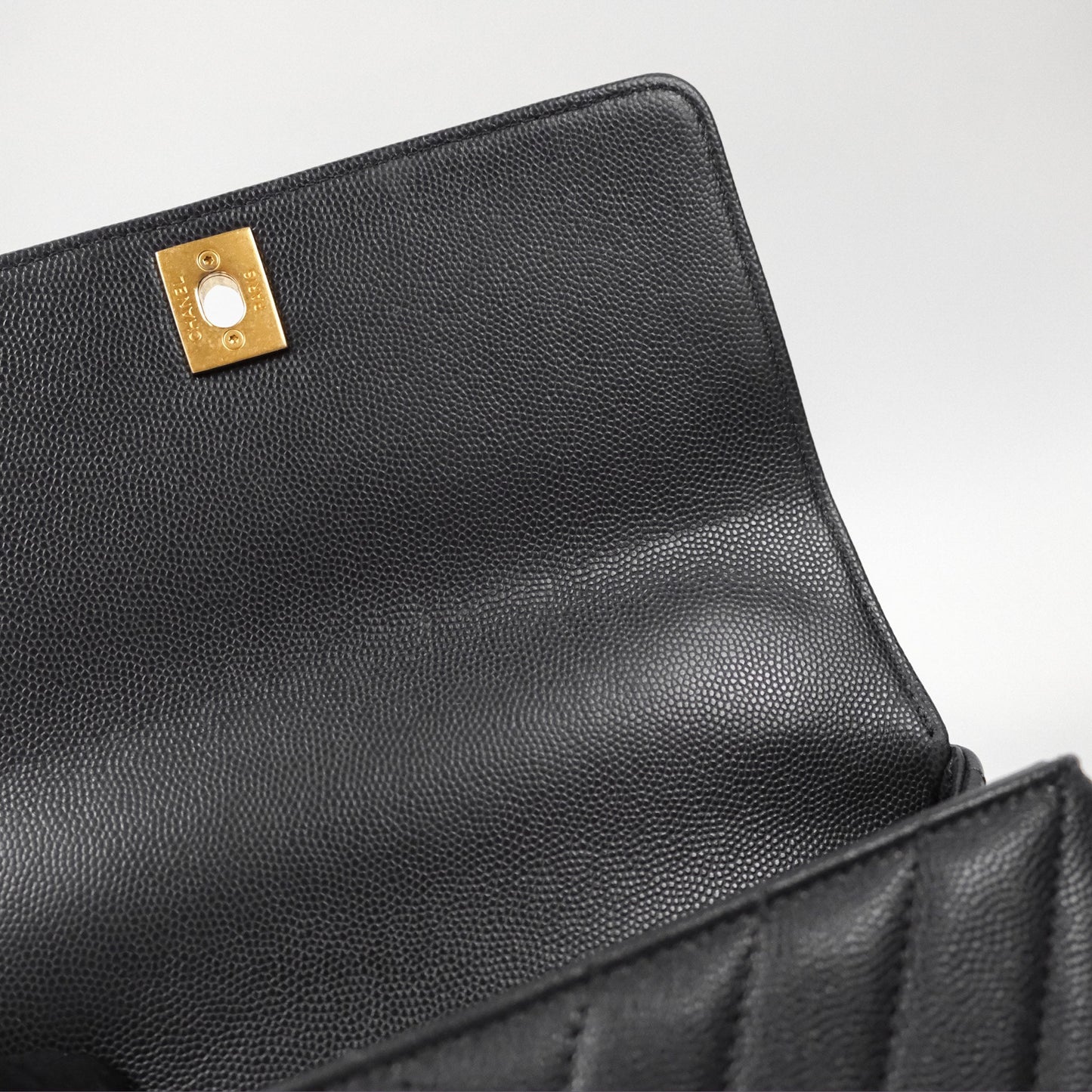 Chanel Small Coco Handle Chevron Dark Grey Caviar Aged Gold Hardware