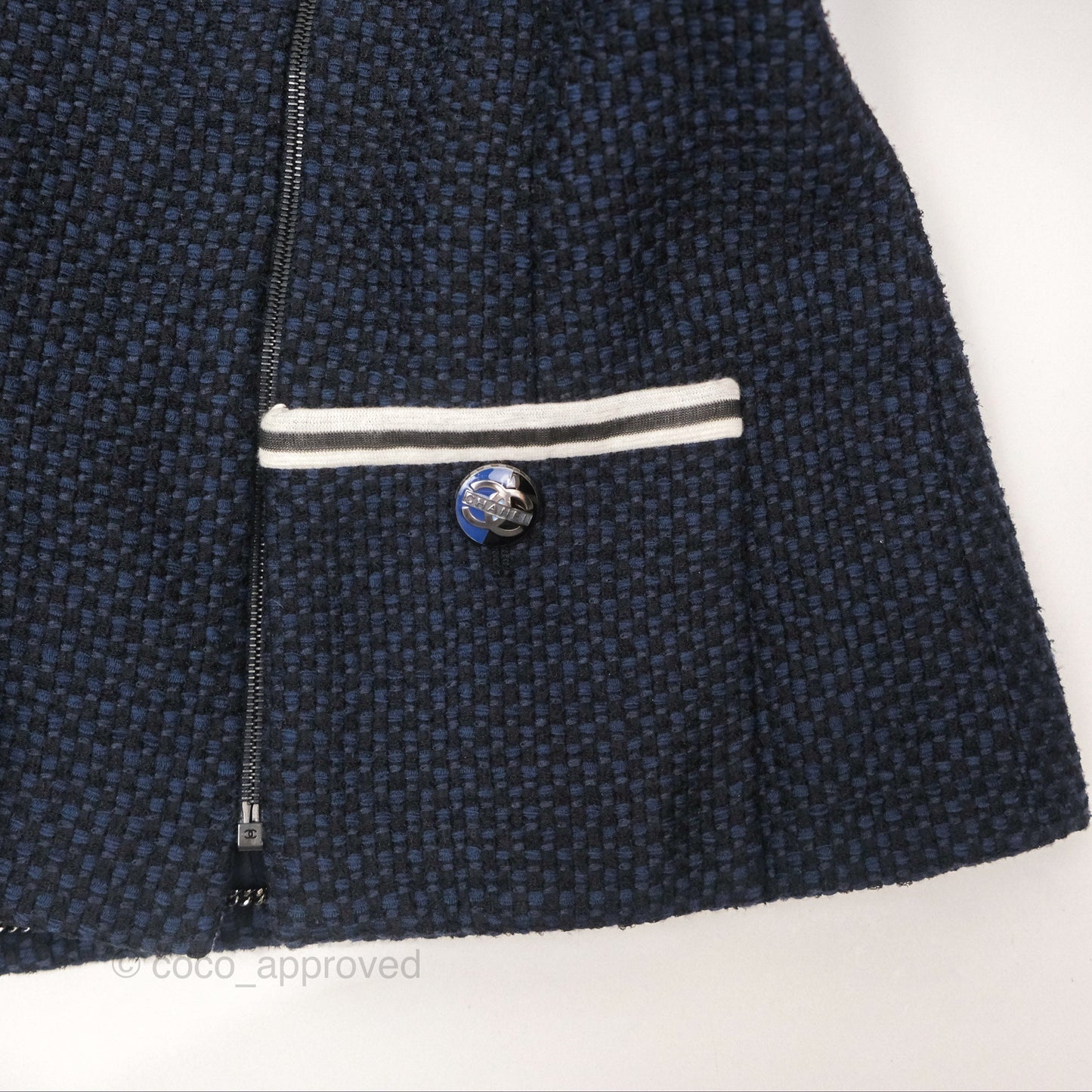 Chanel Double Zip Jacket Tweed Navy