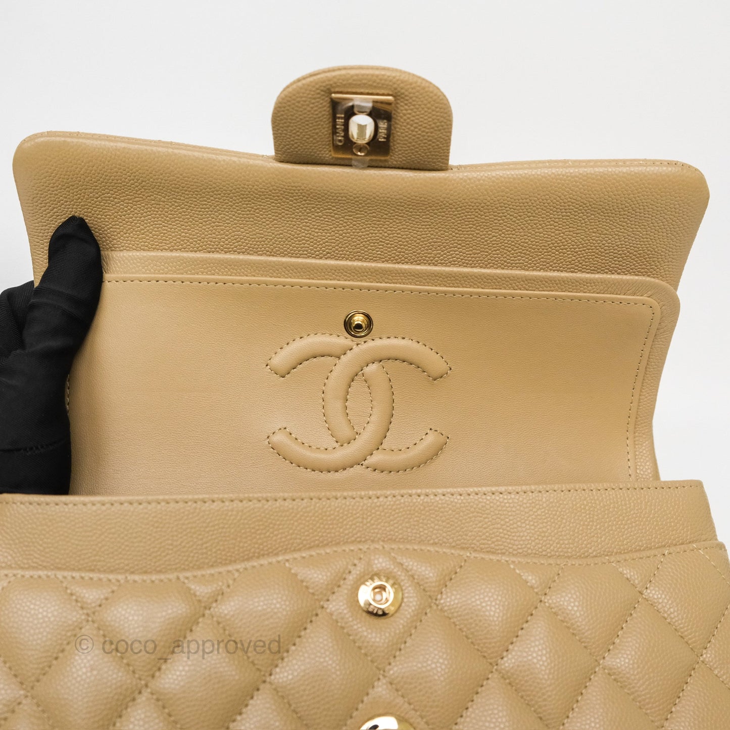 Chanel Small S/M Classic Flap Dark Beige Caviar Gold Hardware 21A