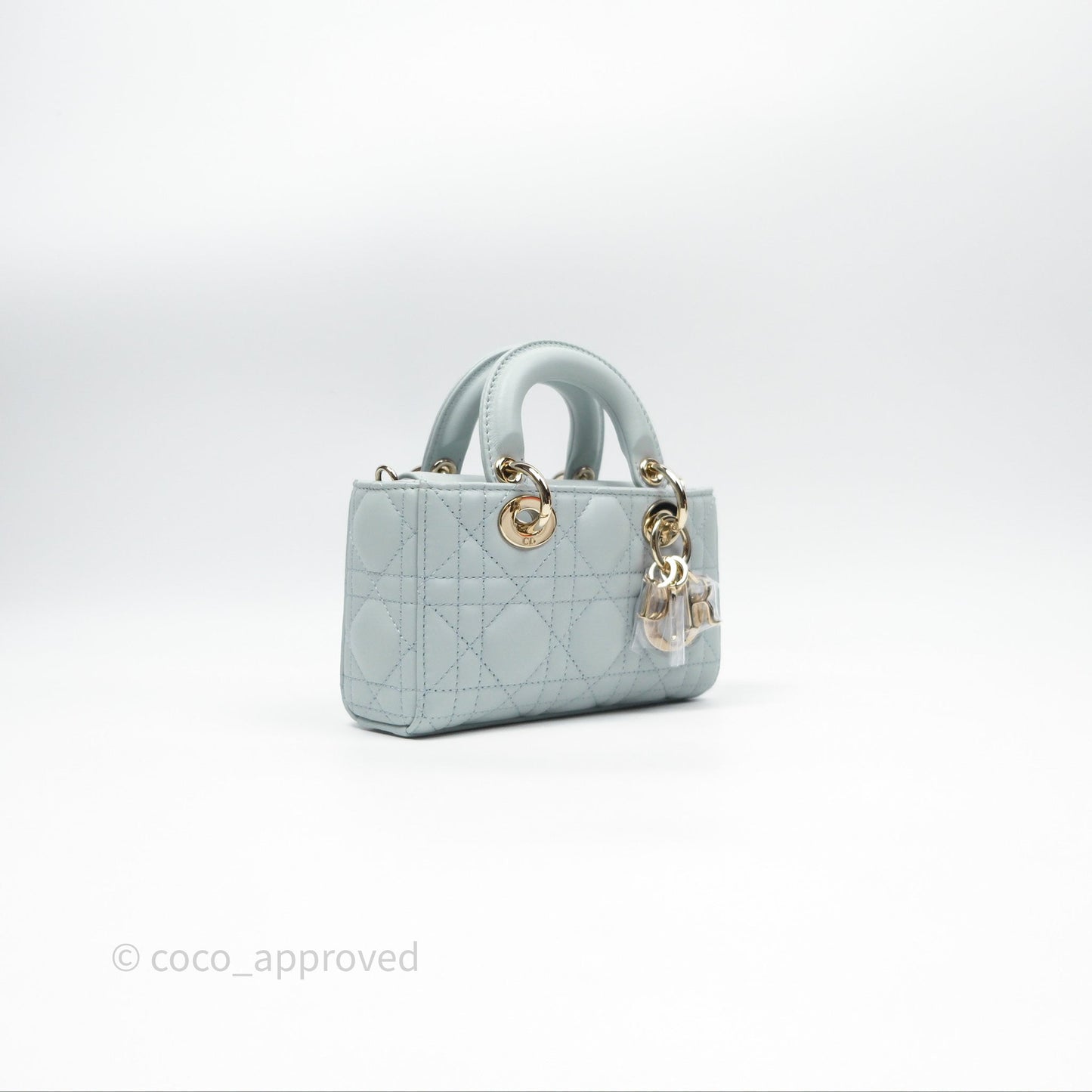 Christian Dior Micro Lady D-Joy Bag Baby Blue Lambskin Cannage Gold Hardware