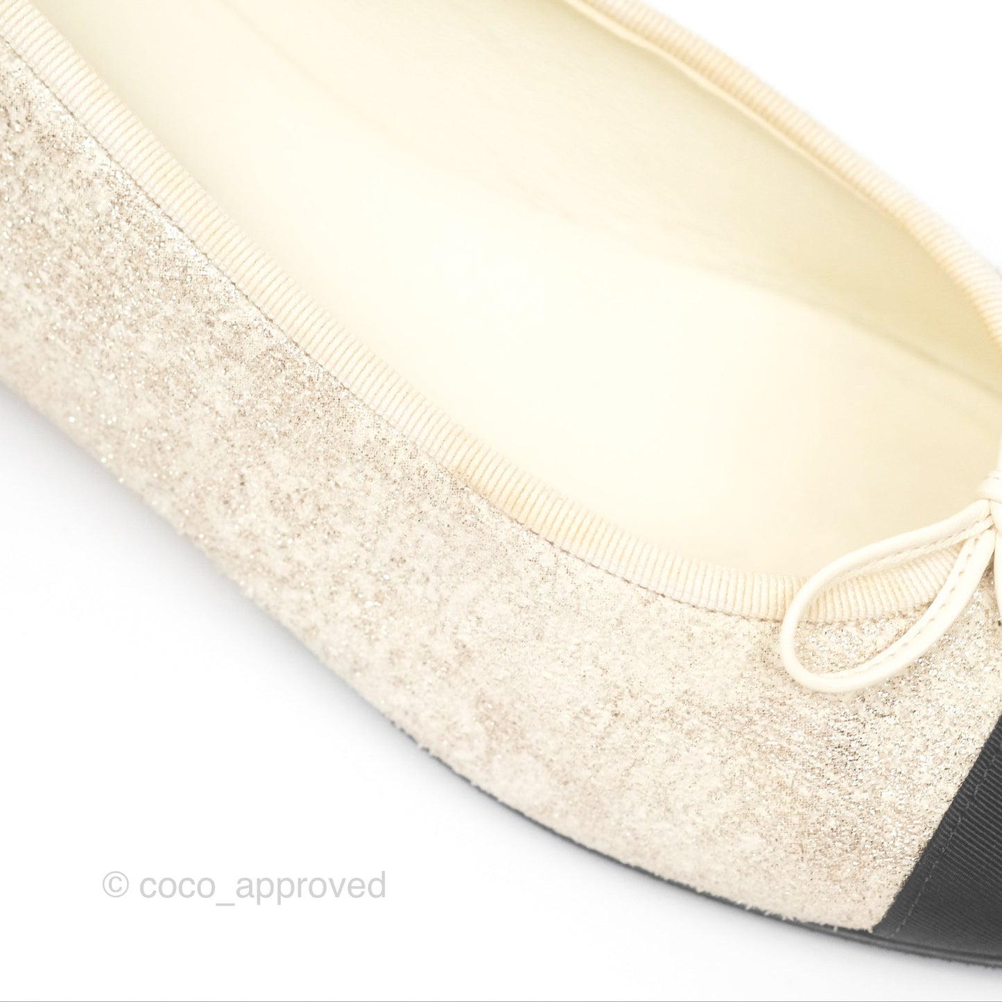 Chanel Ballerina Flats Glitter Ivory Black Size 39