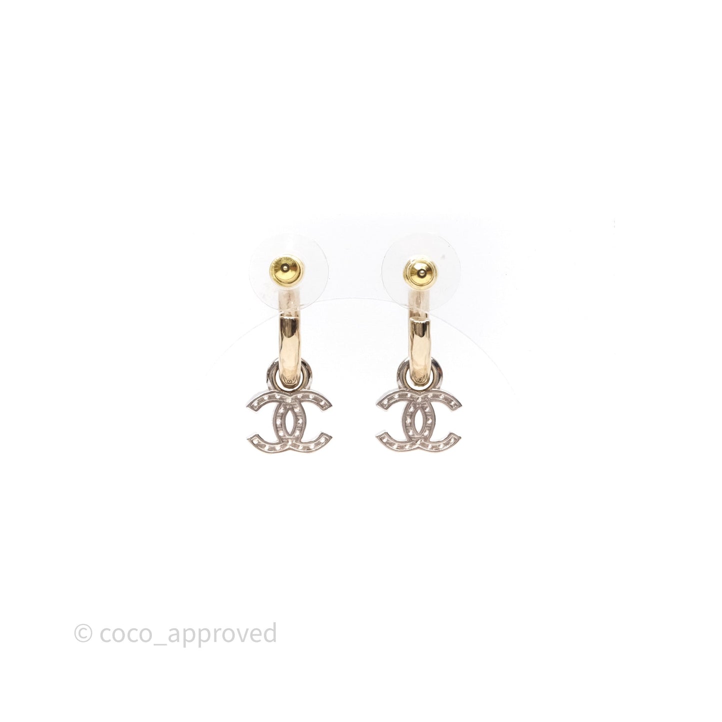 Chanel CC Hoop Logo Crystals Gold Earrings 22S