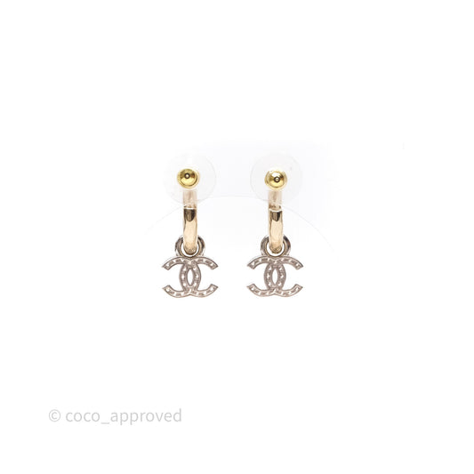 Chanel CC Hoop Logo Crystals Gold Earrings 22S
