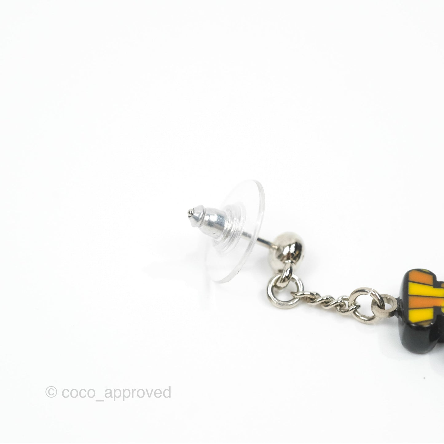 Chanel Resin Perfume Bottle Drop Earrings Black Silver Tone 15S