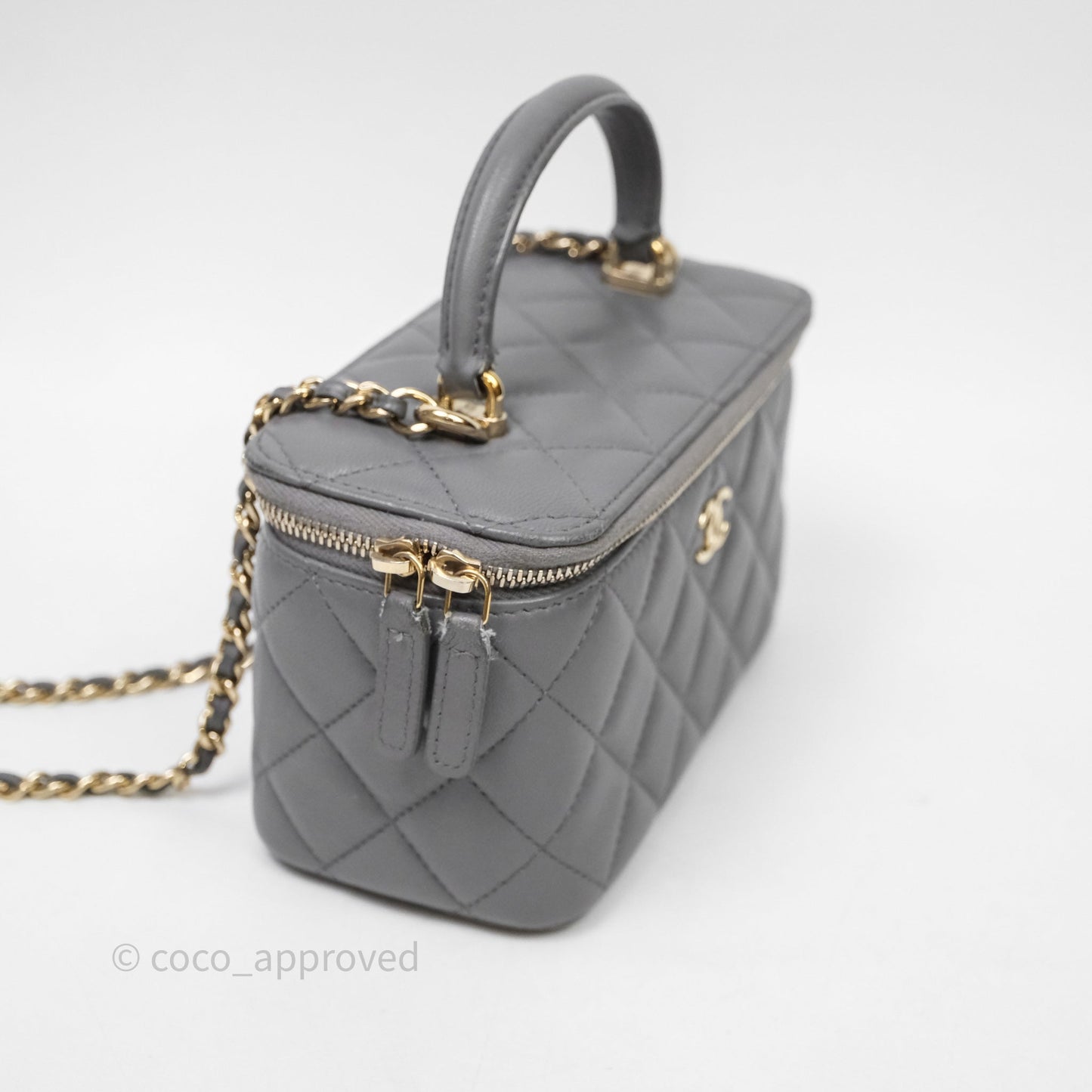 Chanel Vanity Rectangular Top Handle Grey Lambskin Gold Hardware