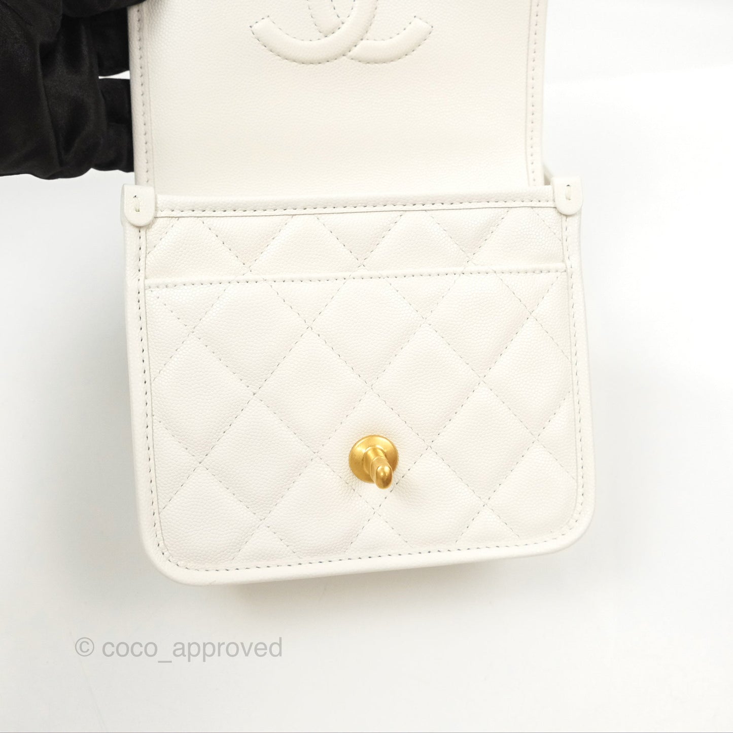 Chanel Mini School Memory Top Handle Flap White Caviar 22K
