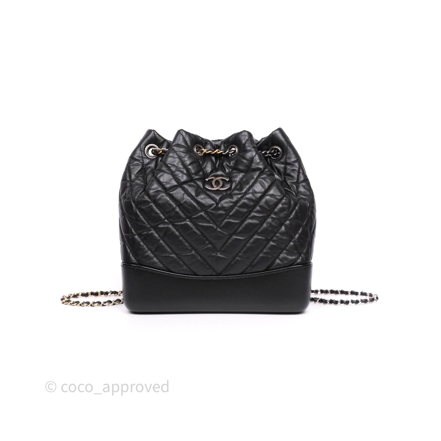Chanel Small Chevron Gabrielle Backpack Black Aged Calfskin