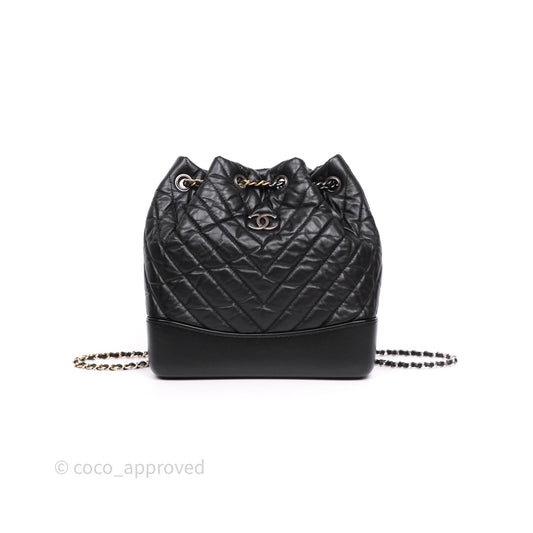 Chanel Small Chevron Gabrielle Backpack Black Aged Calfskin