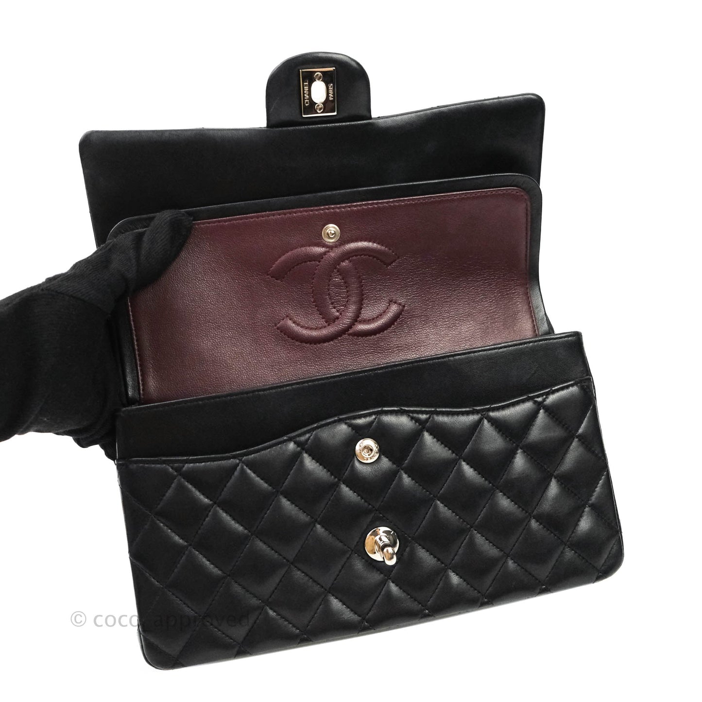 Chanel Classic M/L Medium Double Flap Black Lambskin Silver Hardware