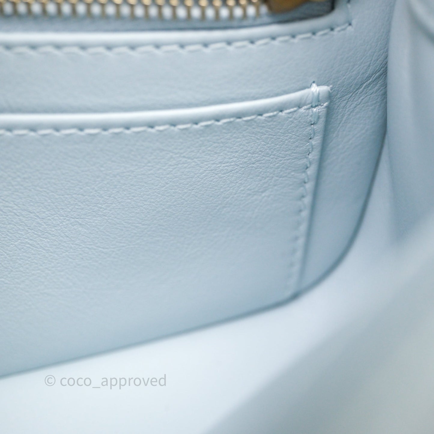Chanel Pearl Crush Mini Rectangular Light Blue Lambskin Aged Gold Hardware