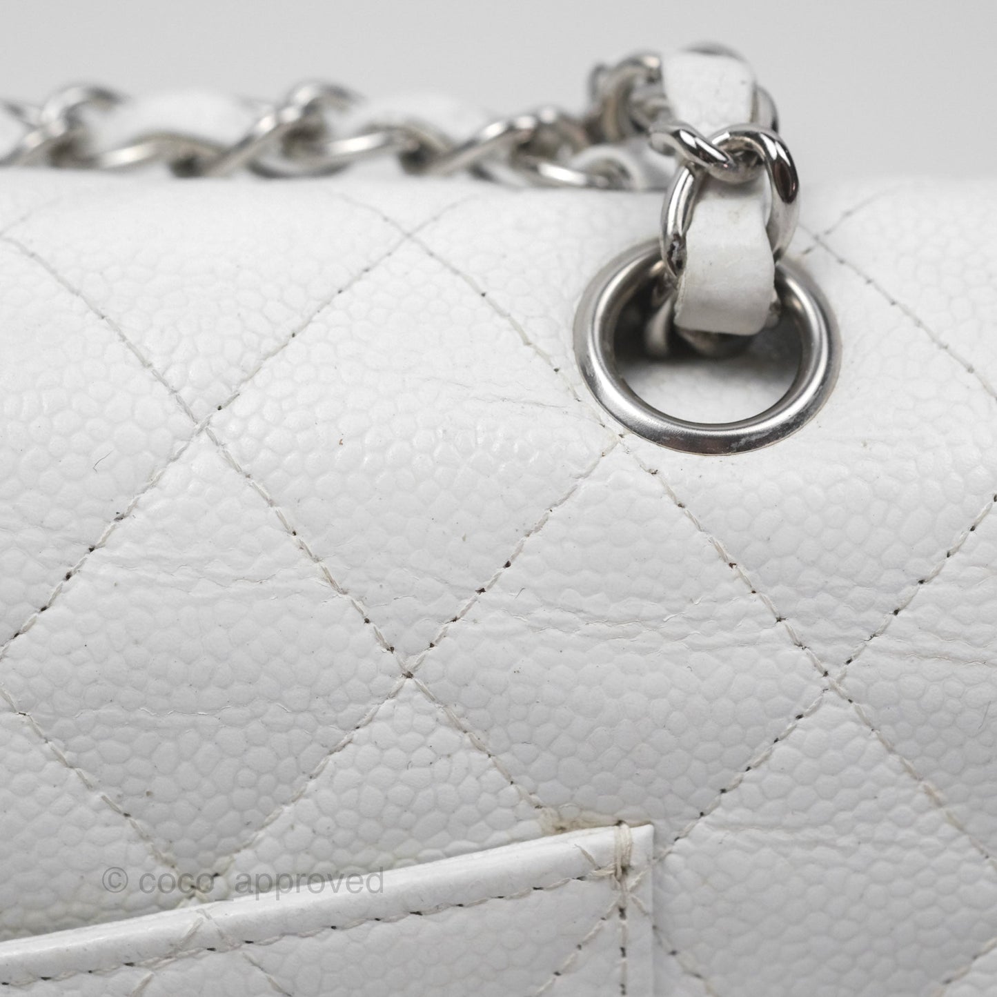Chanel Classic M/L Medium Double Flap White Caviar Silver Hardware
