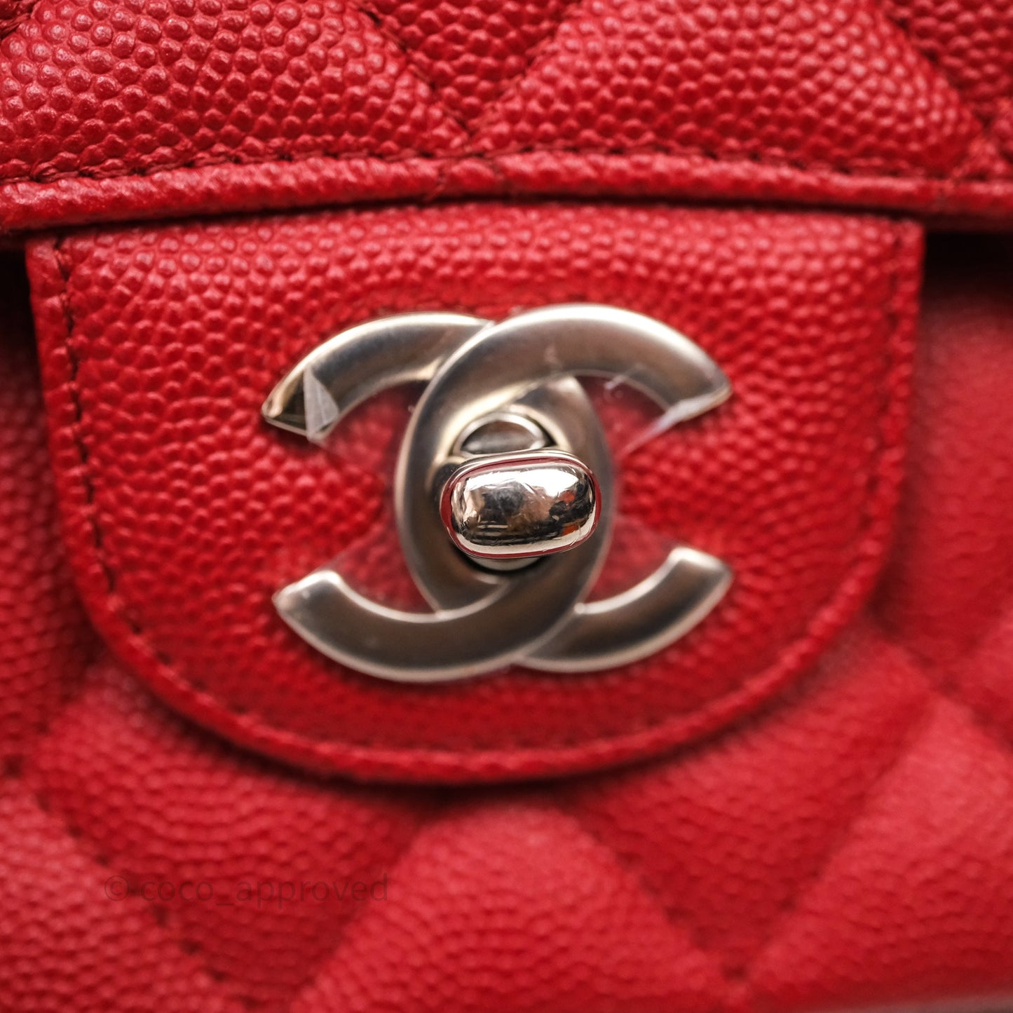 Chanel Classic M/L Medium Flap Quilted Red Caviar Silver Hardware