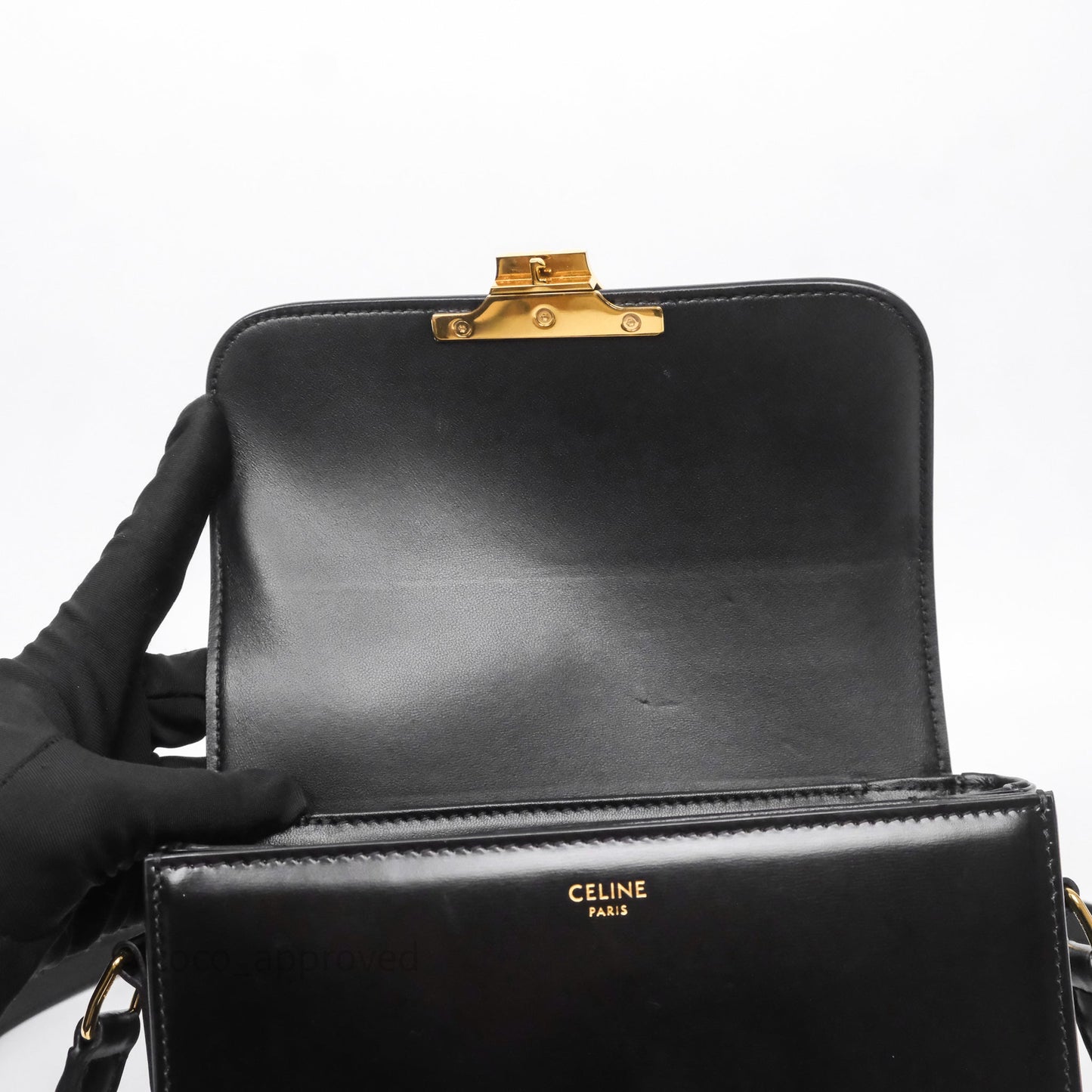 Celine Teen Triomphe Bag Black Shiny Calfskin Gold Hardware