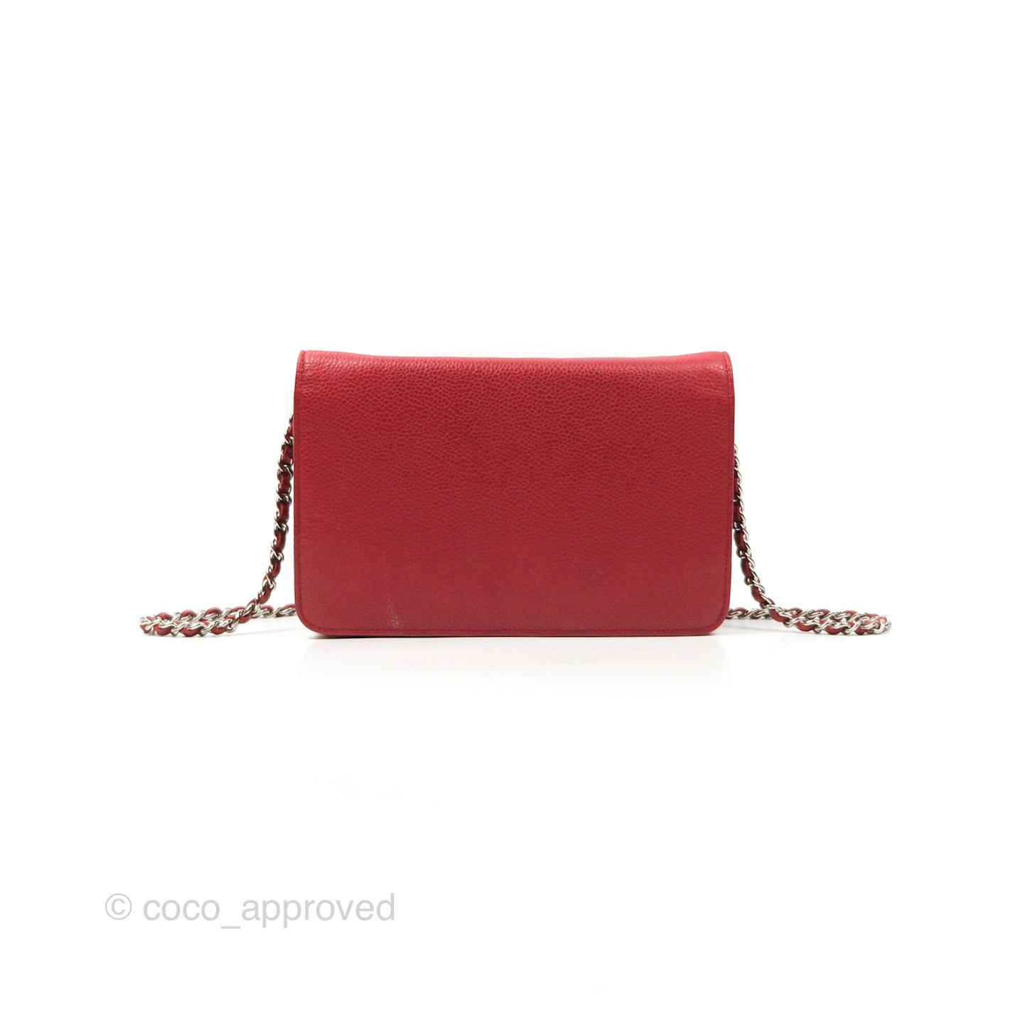 Chanel CC Wallet On Chain WOC Red Caviar Silver Hardware
