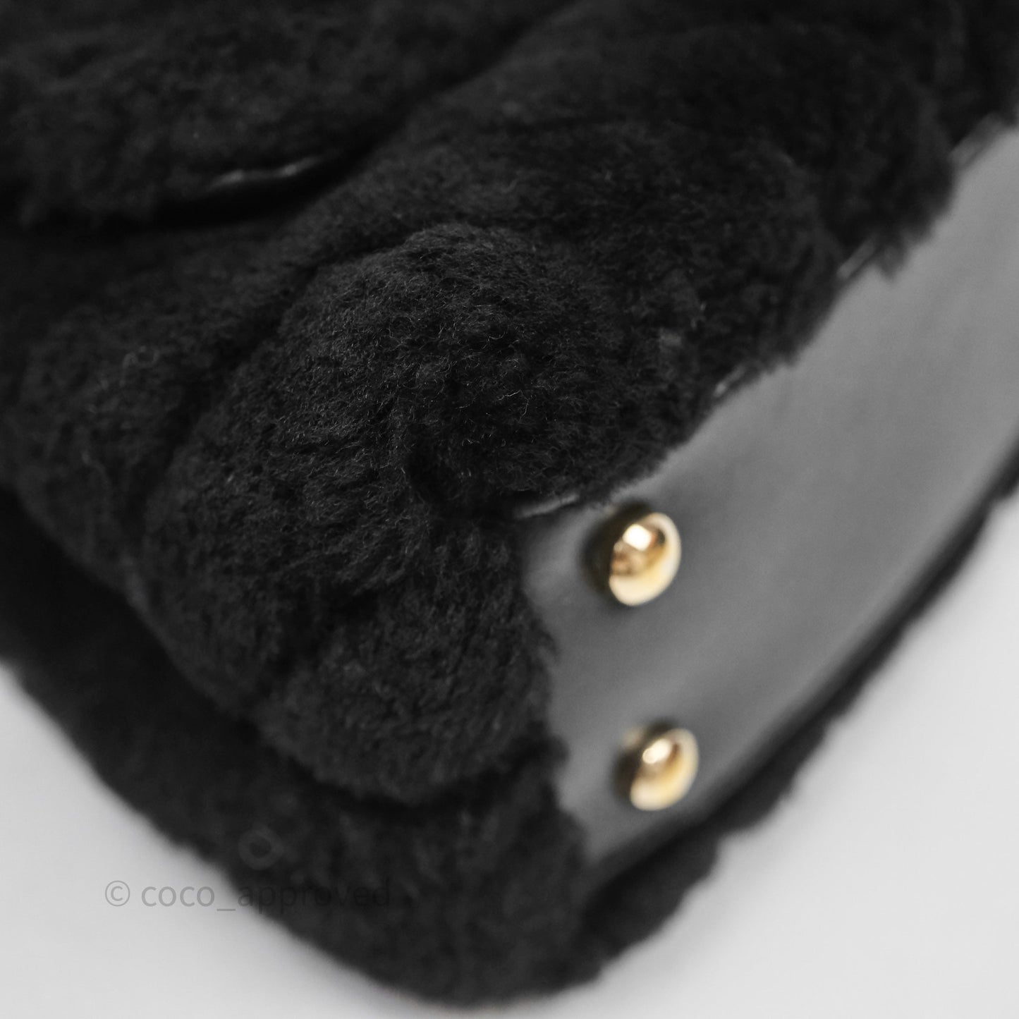 Chanel Small Coco Handle Shearling Black Gold Hardware