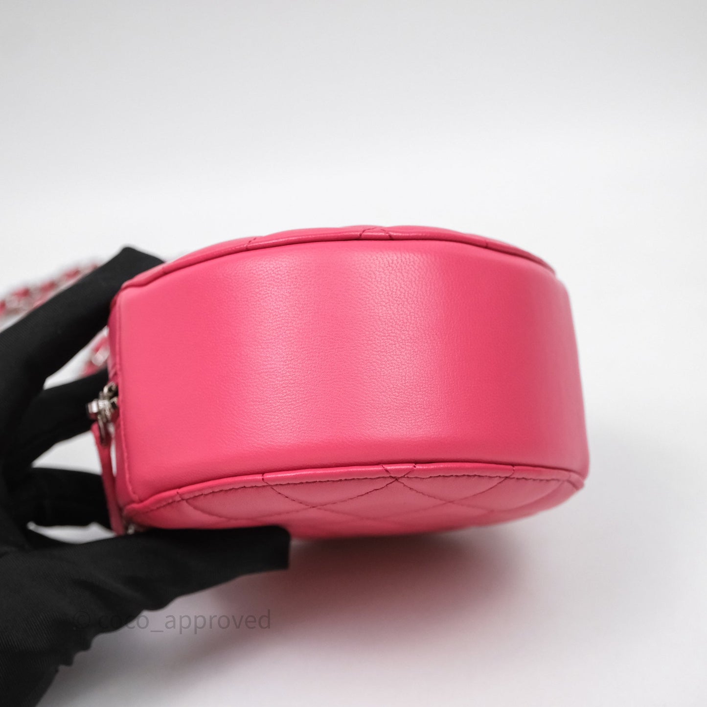 Chanel Quilted Round Clutch With Chain Dark Pink Lambskin Gold Hardware