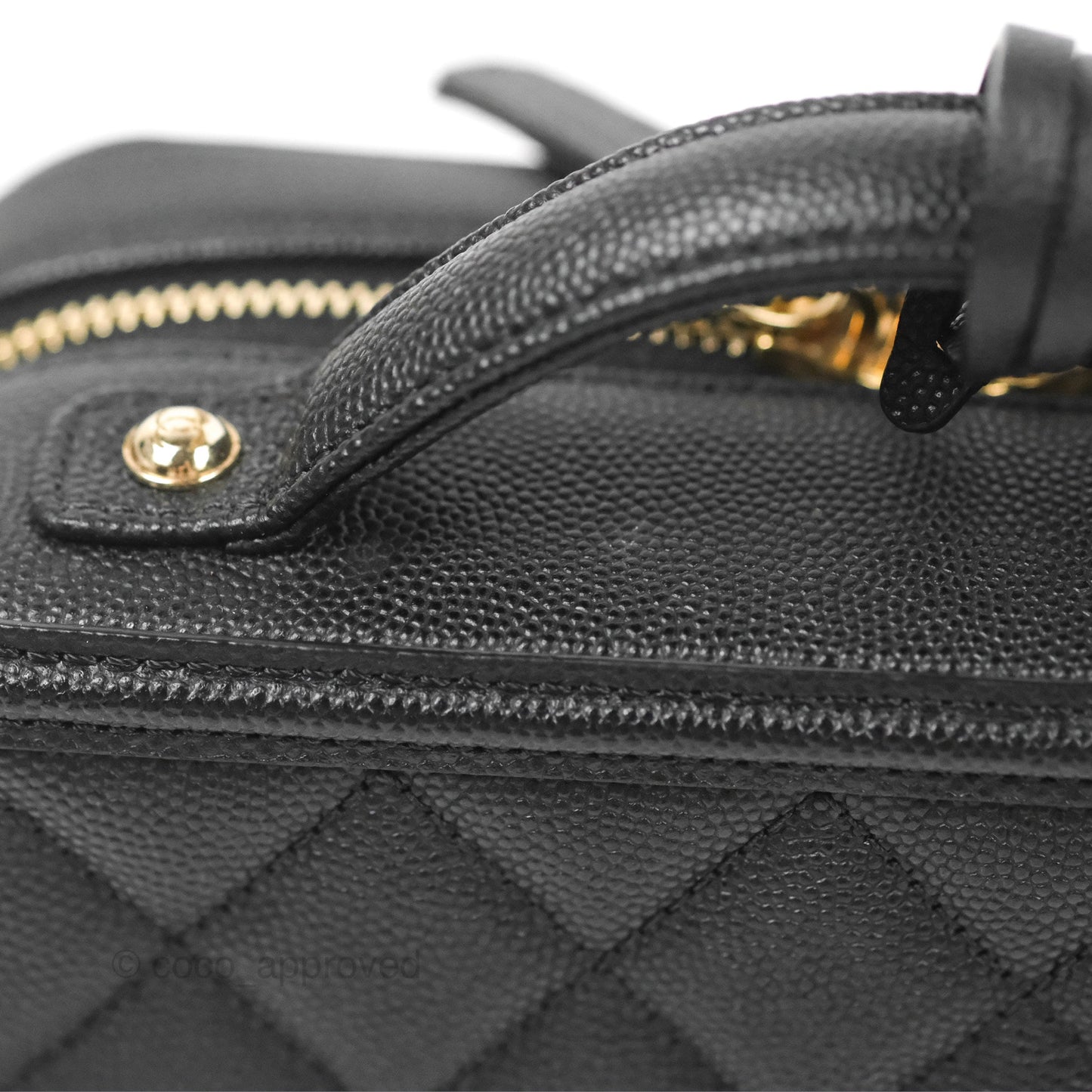 Chanel Quilted Small CC Filigree Vanity Case Black Caviar Gold Hardware