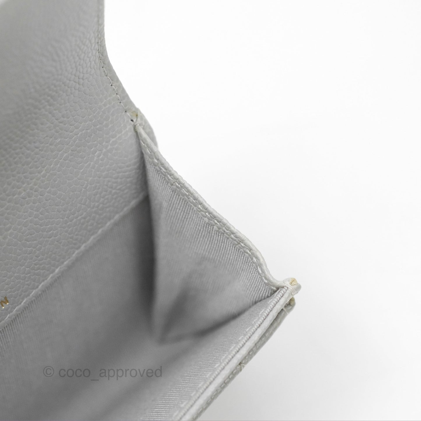 Chanel Boy Quilted Flap Card Holder Grey Caviar Aged Gold Hardware