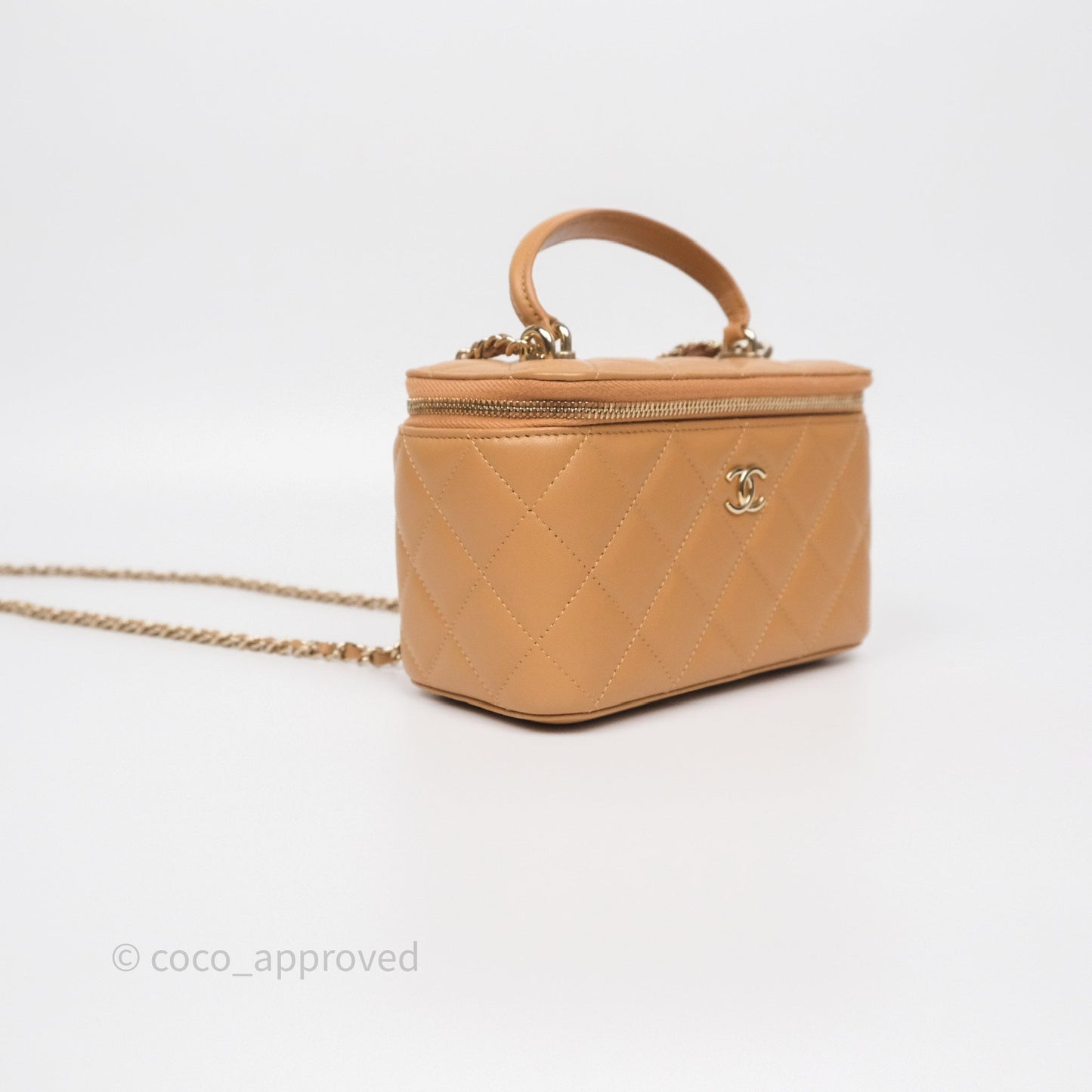 Chanel Top Handle Vanity with Chain Caramel Beige Lambskin Gold Hardware