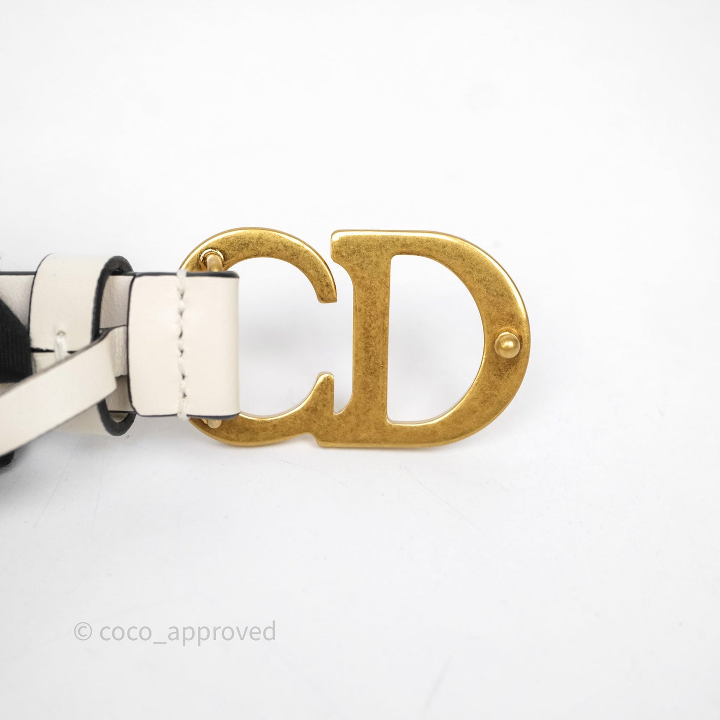 Christian Dior Saddle Belt Ivory White Calfskin Gold Hardware 20mm Size 70