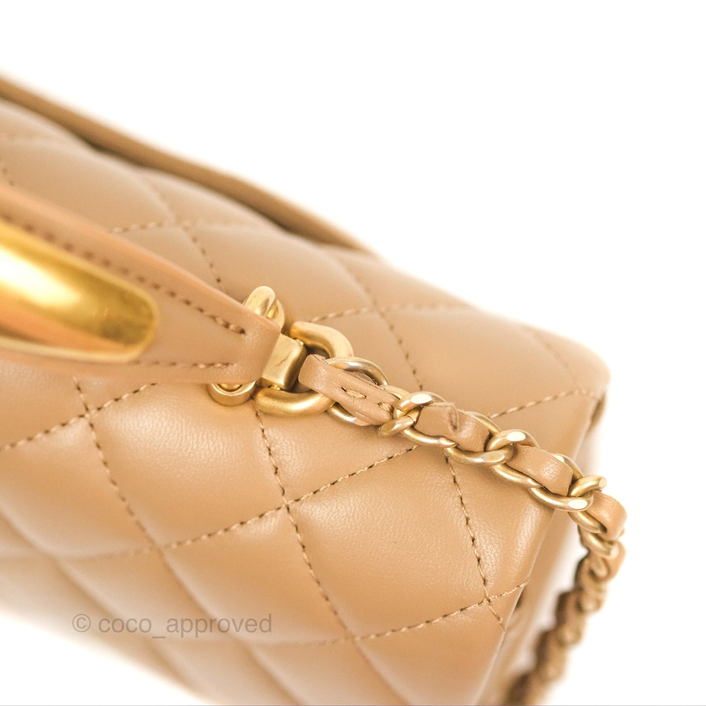 Chanel Top Handle Mini Rectangular Flap Bag Beige Lambskin Aged Gold Hardware