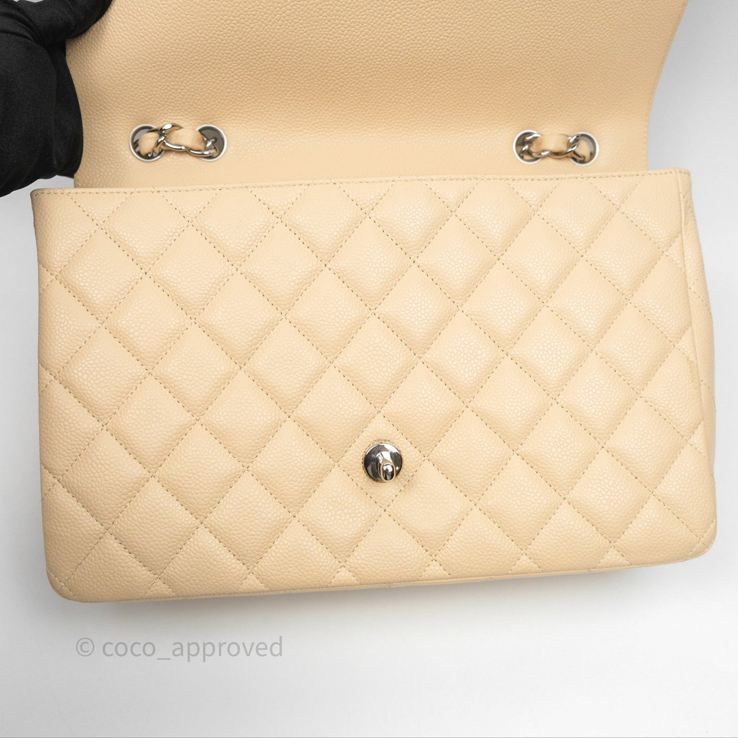 Chanel Jumbo Single Flap Beige Caviar Silver Hardware
