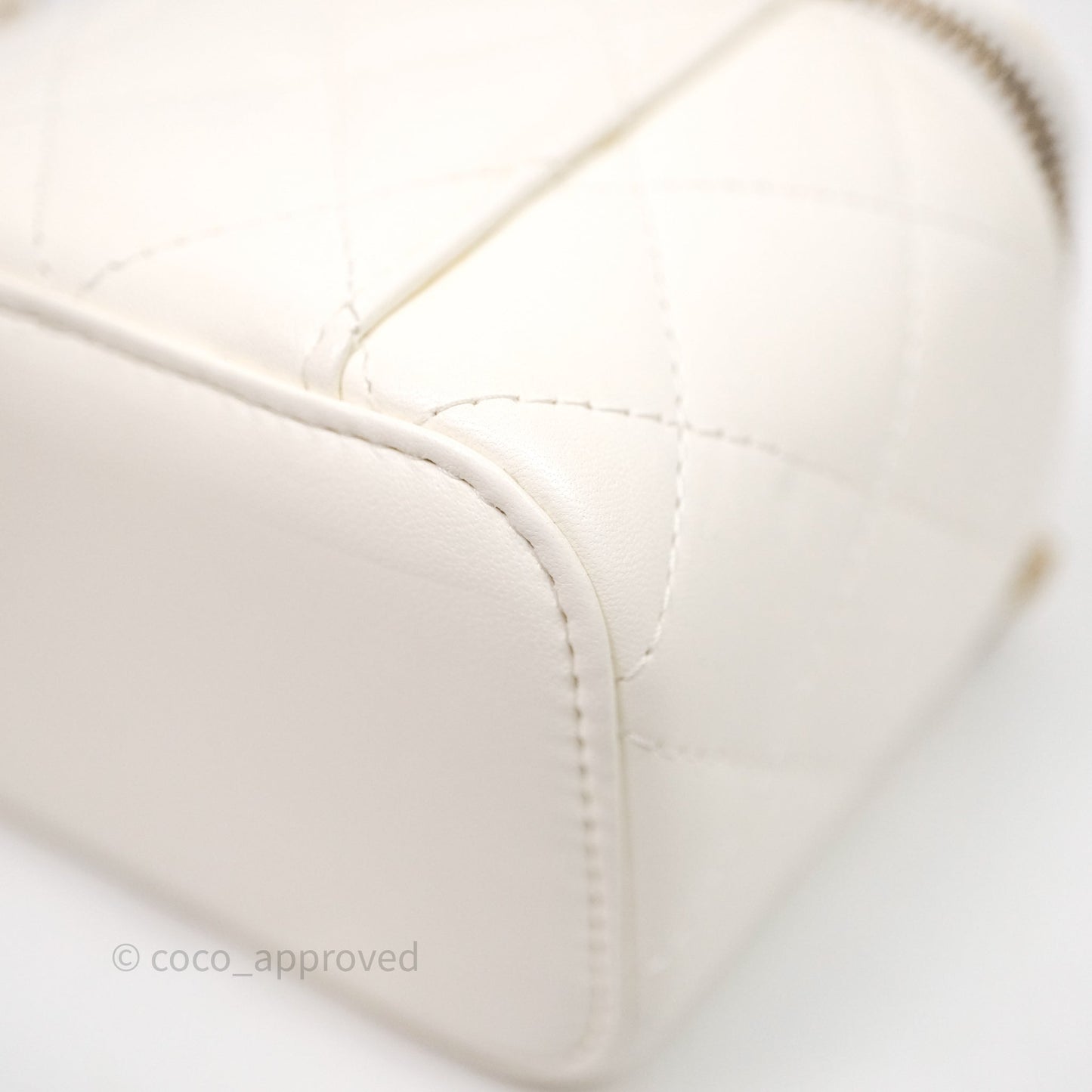 Chanel Quilted Pearl Crush Mini Vanity With Chain Ivory White Lambskin Aged Gold Hardware