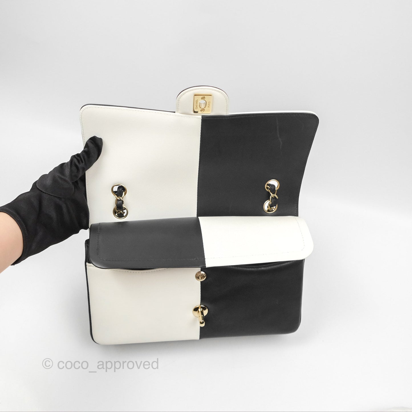 Chanel Medium Flap Black & White Lambskin Gold Hardware