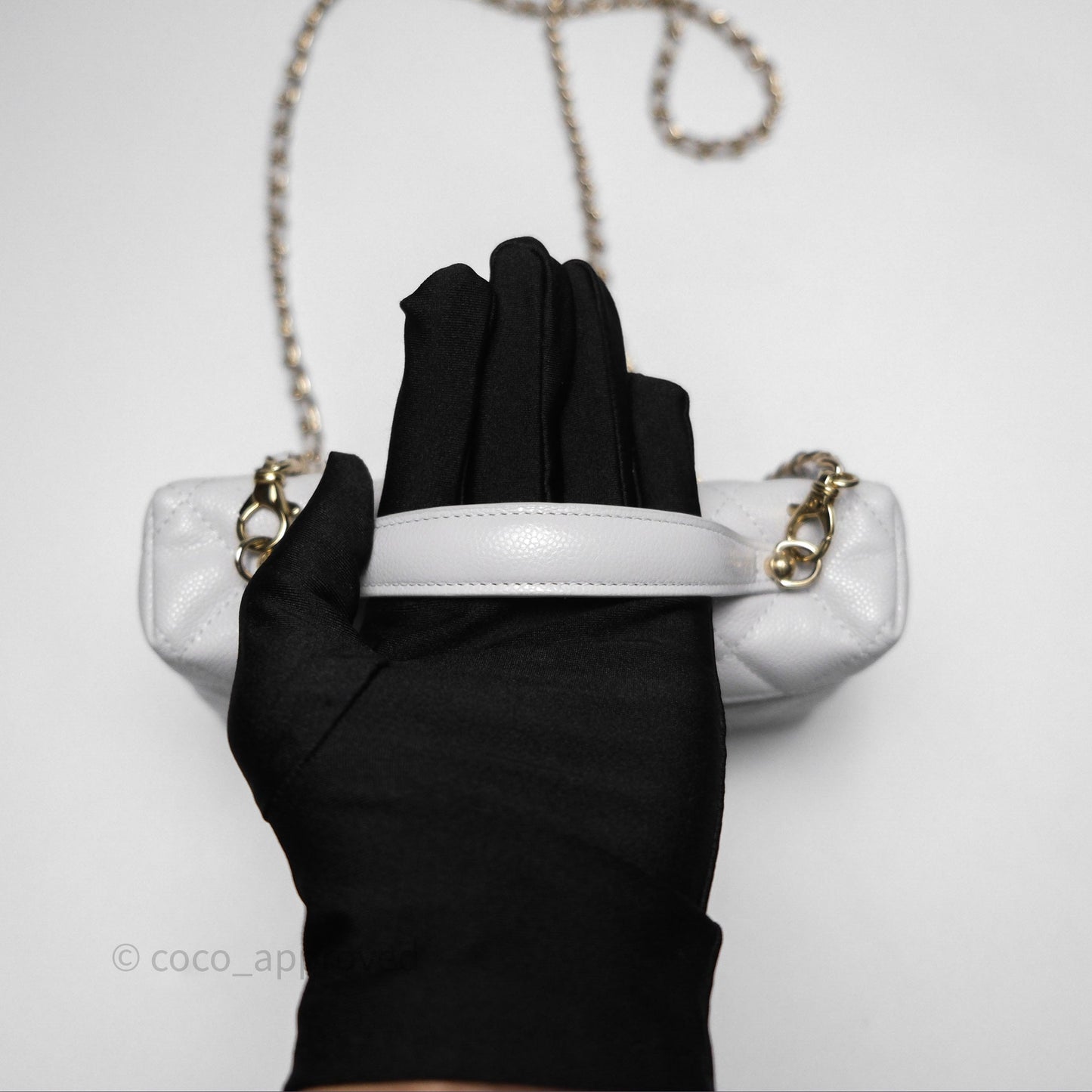 Chanel Top Handle Long Vanity with Chain Light Grey Caviar Gold Hardware