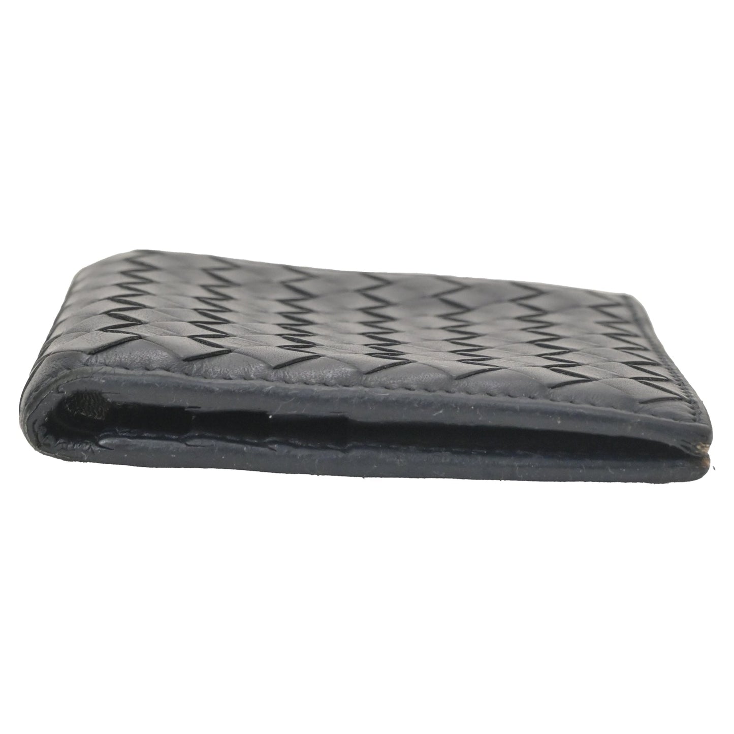 Luxury Bottega Veneta Bi-Fold Wallet in Black Intrecciato Leather