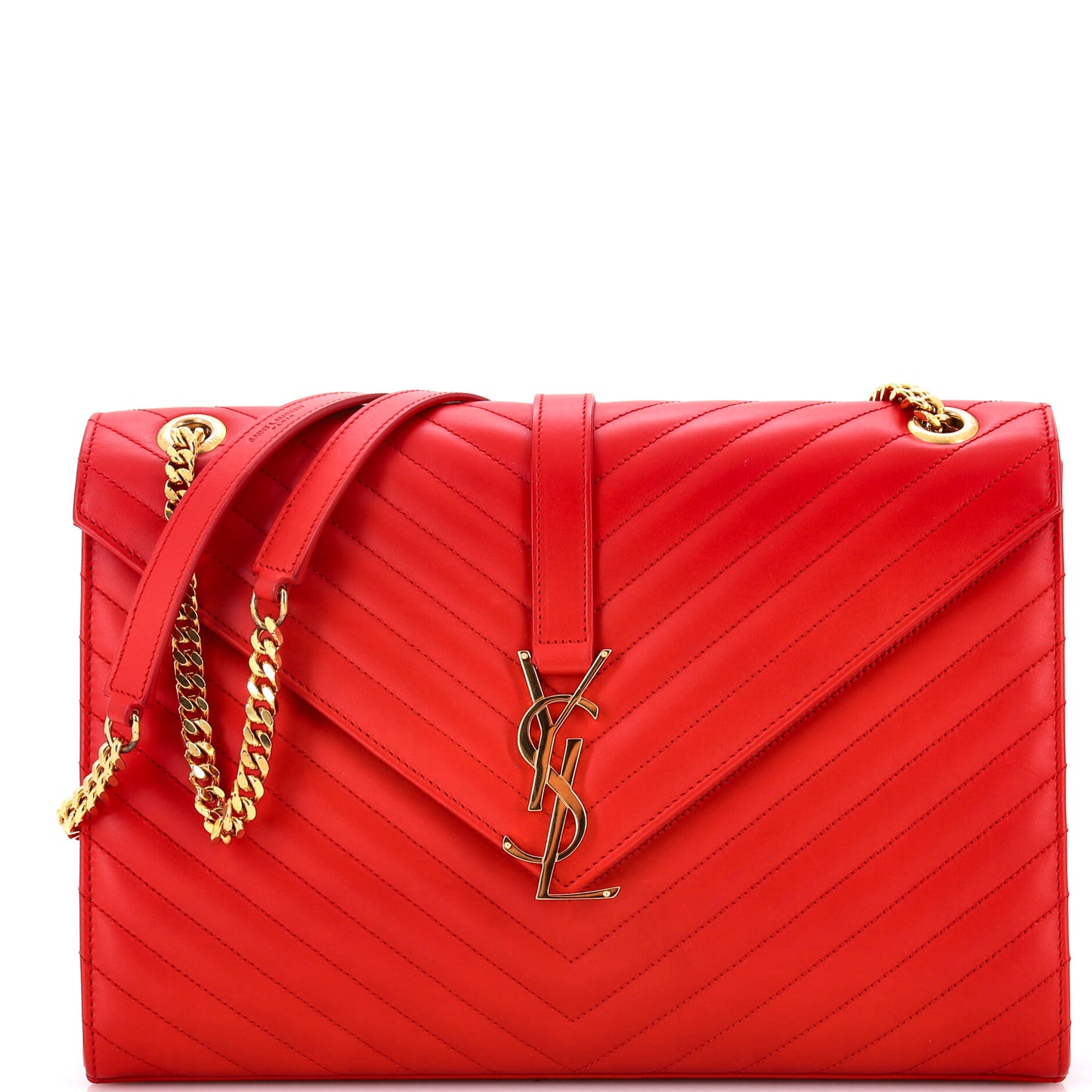 Luxury Saint Laurent Classic Monogram Envelope Satchel Matelasse Chevron Leather Large