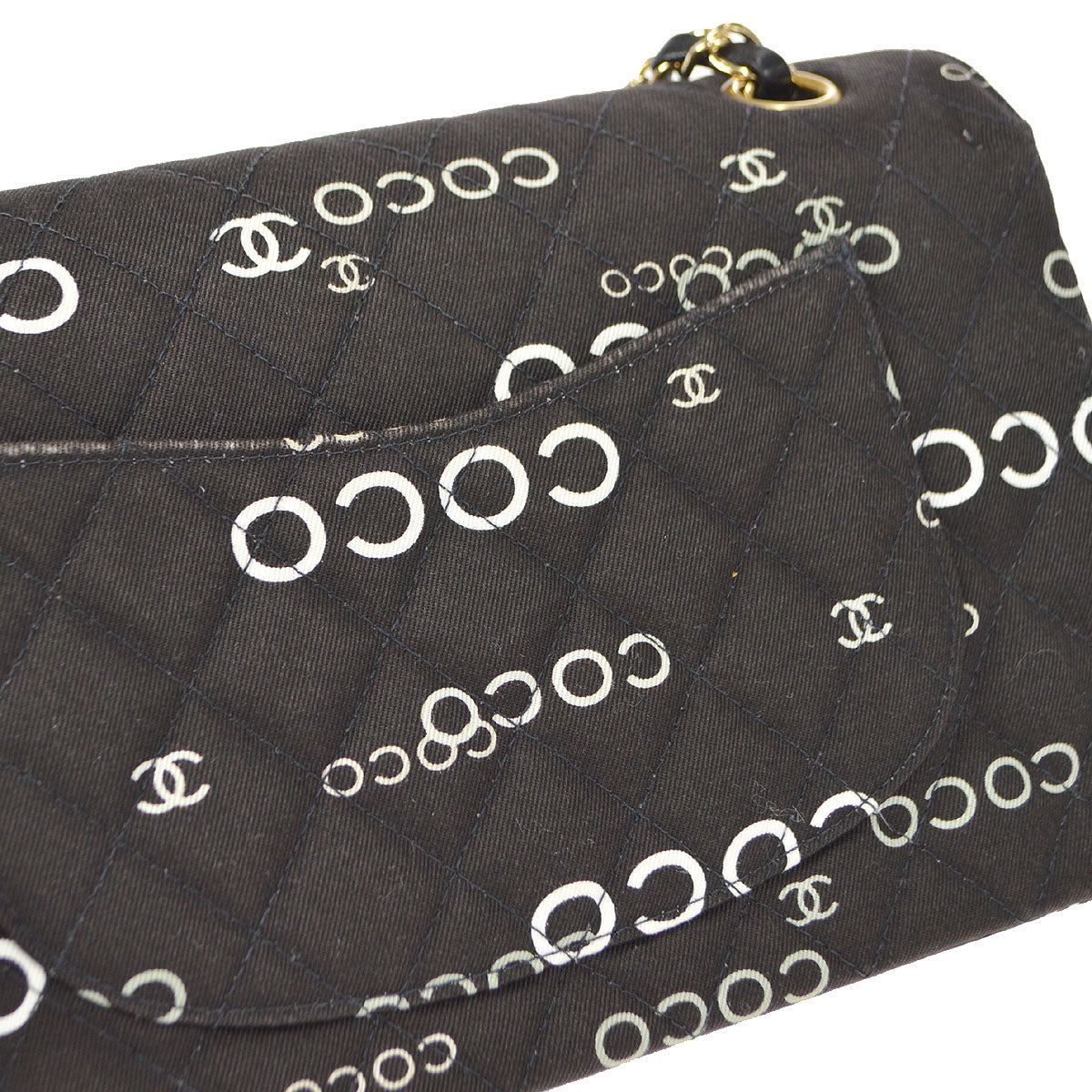 Luxury Chanel 2001-2003 COCO patterned Classic Double Flap Medium Black Canvas