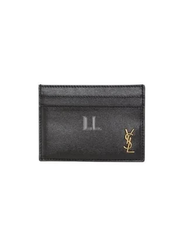 Luxury Saint Laurent Tiny Monogram Shiny Leather Card Case Black