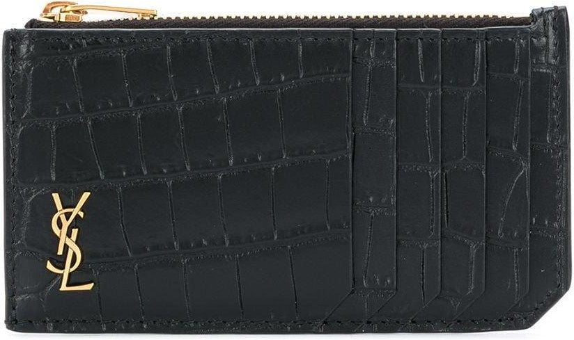 Luxury Saint Laurent Men's Tiny Cassandre Logo Plaque Cardholder in Nero | 629899DZE0W1000