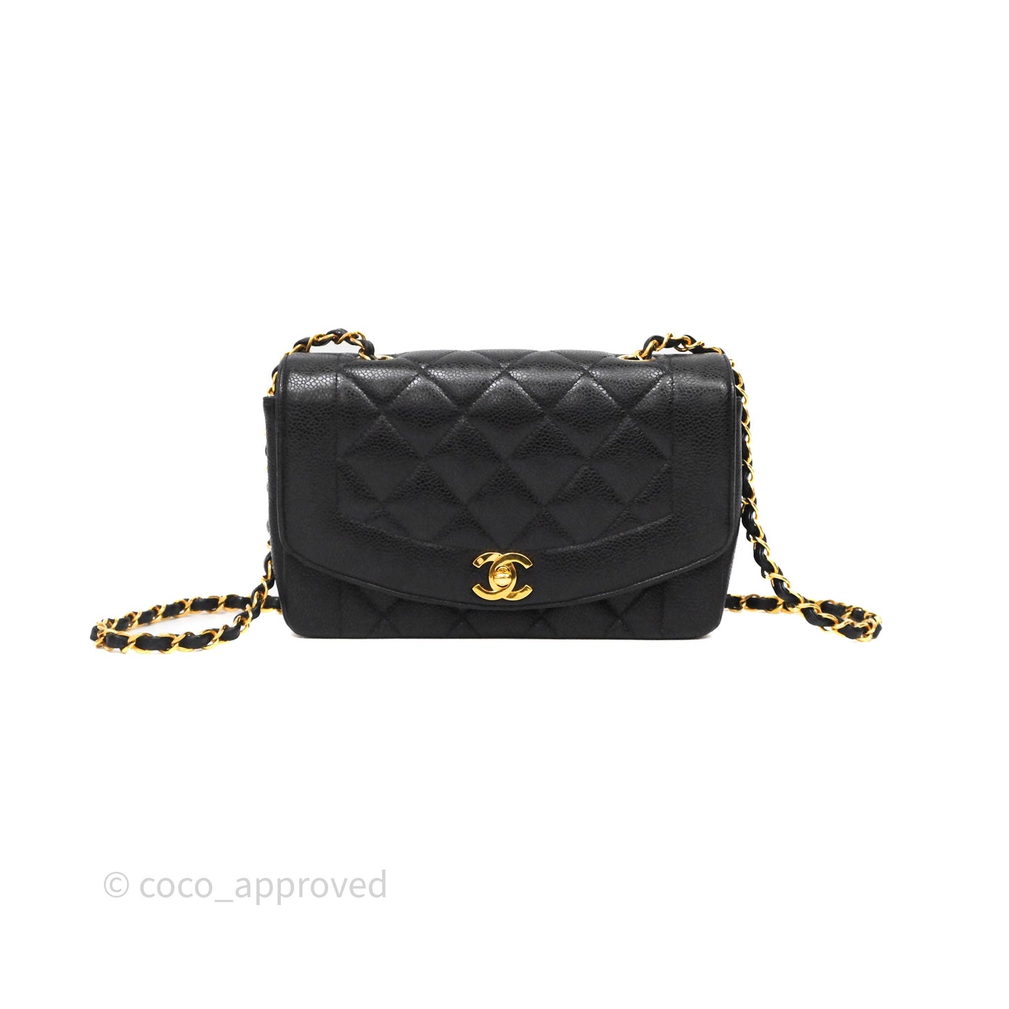 Chanel Vintage Small Classic Diana Flap Bag Black Caviar 24K Gold Hardware