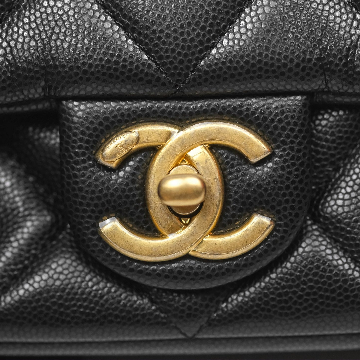 Chanel Mini Flap with Coin Charm Black Caviar Aged Gold Hardware 22A