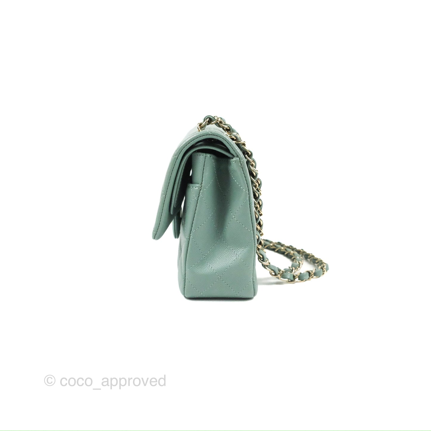 Chanel Classic M/L Medium Flap Quilted Tiffany Green Caviar Gold Hardware