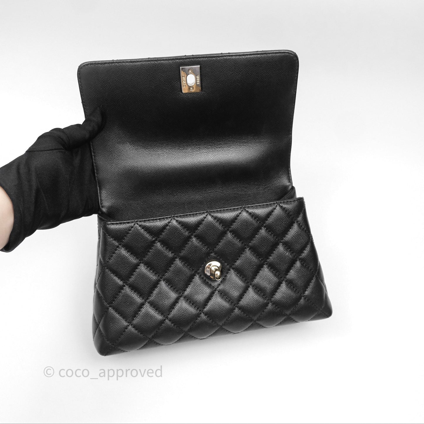 Chanel Small Coco Handle Quilted Black Caviar Gold Hardware