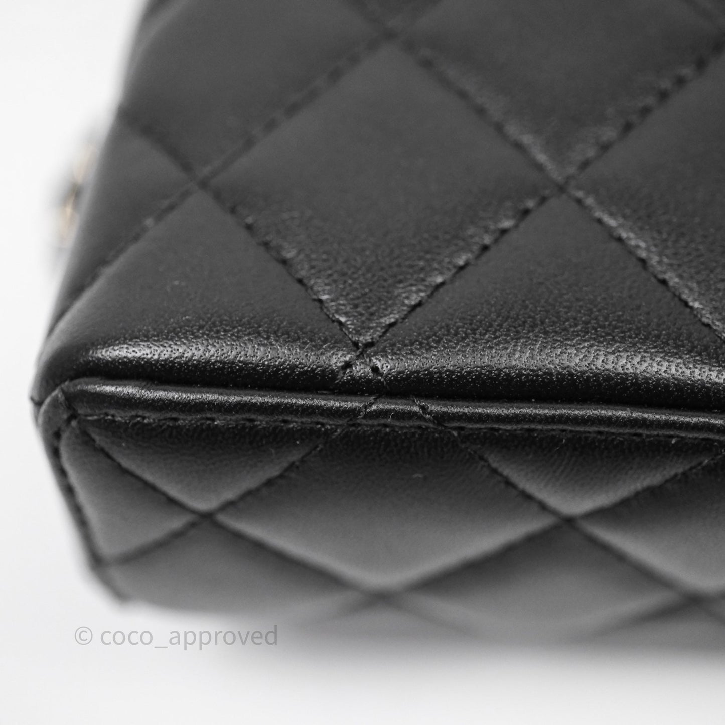 Chanel Top Handle Long Vanity with Chain Black Lambskin Gold Hardware