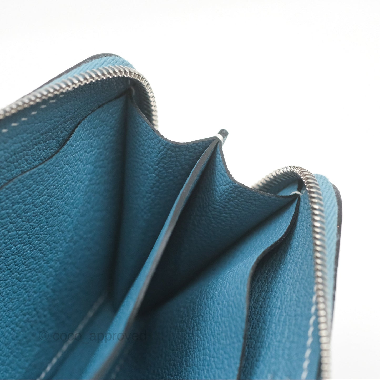Hermès Zipengo Chaine d'Ancre Compact Card Holder Blue Jean 75 Evercolor Palladium Hardware
