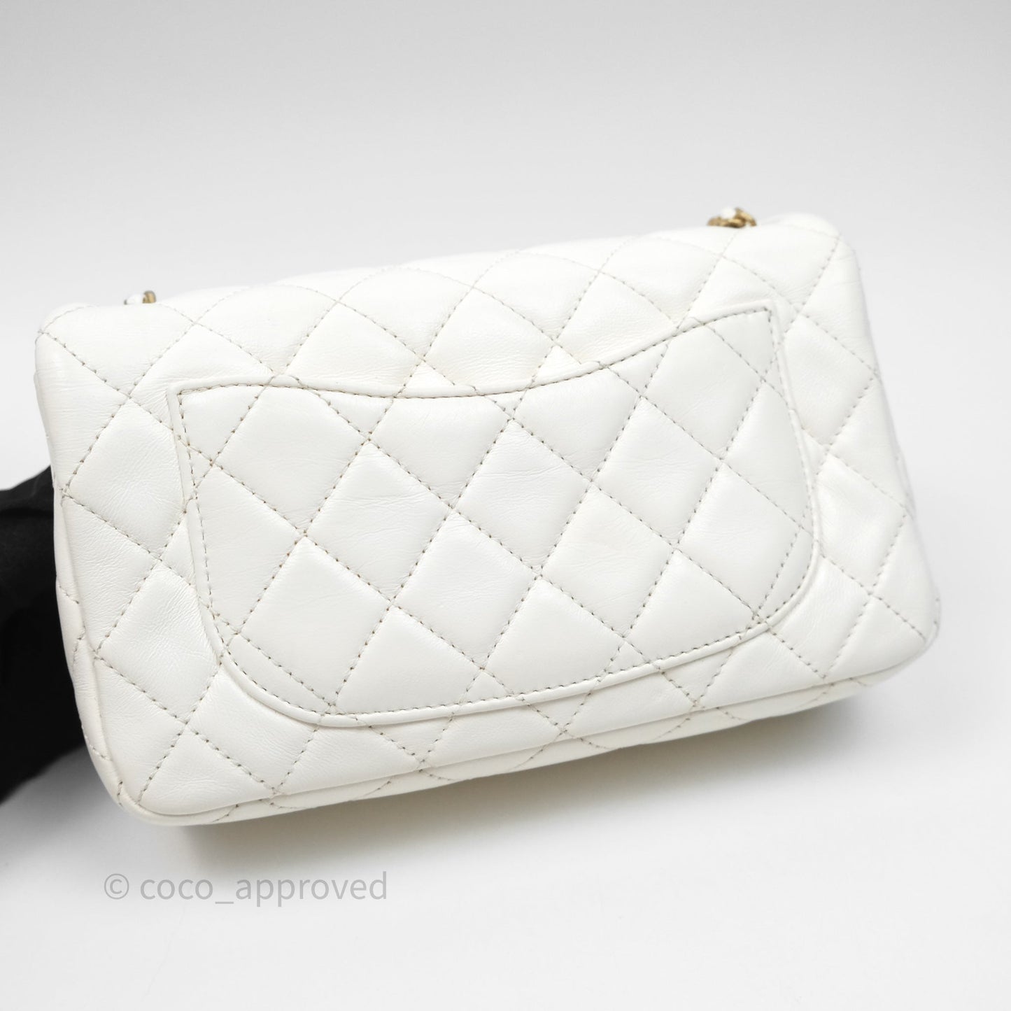 Chanel Mini Rectangular Pearl Crush Quilted White Lambskin Aged Gold Hardware