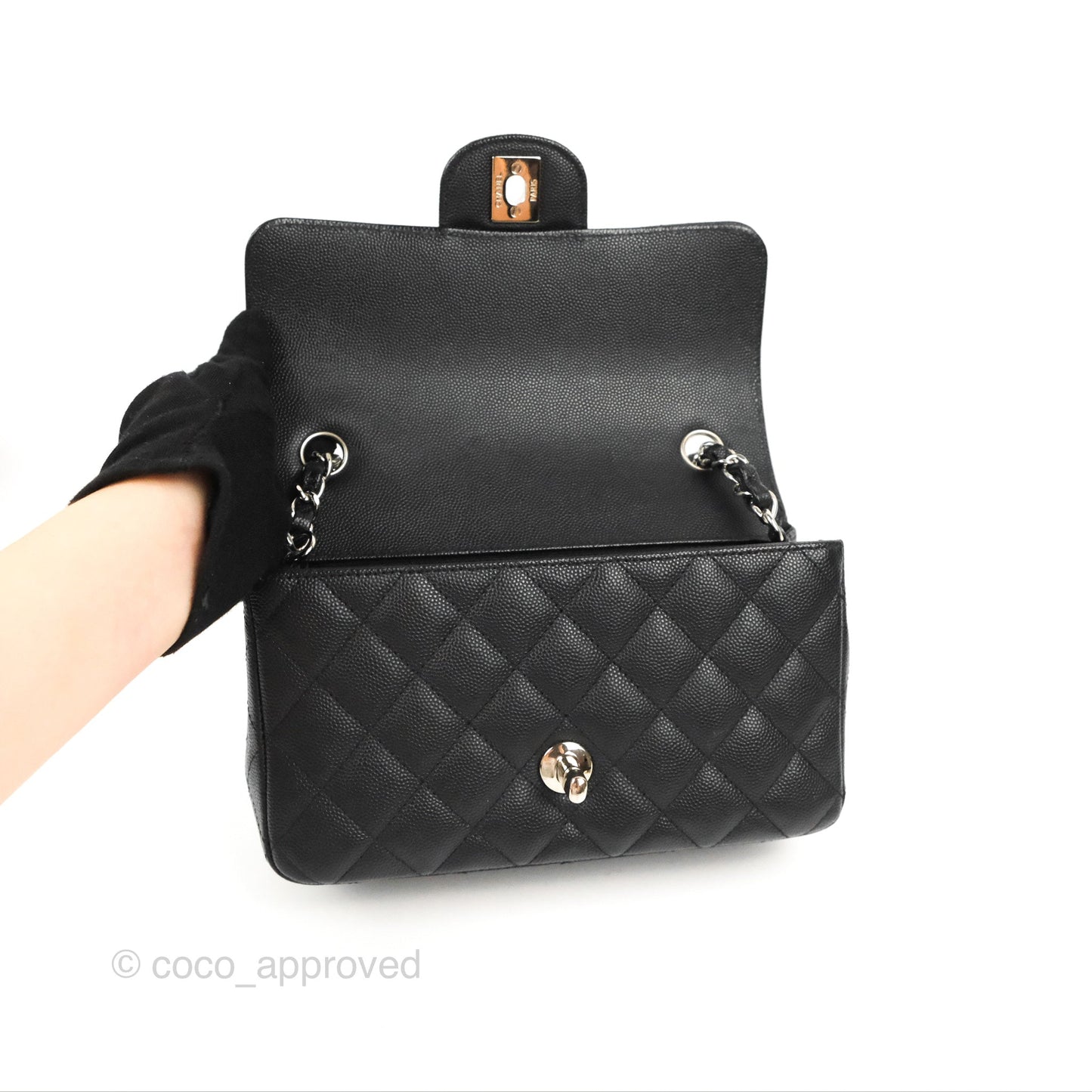 Chanel Quilted Mini Rectangular Flap Black Caviar Silver Hardware