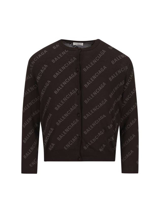 Luxury Balenciaga All-Over Logo Print Cotton Crop Cardigan Brown