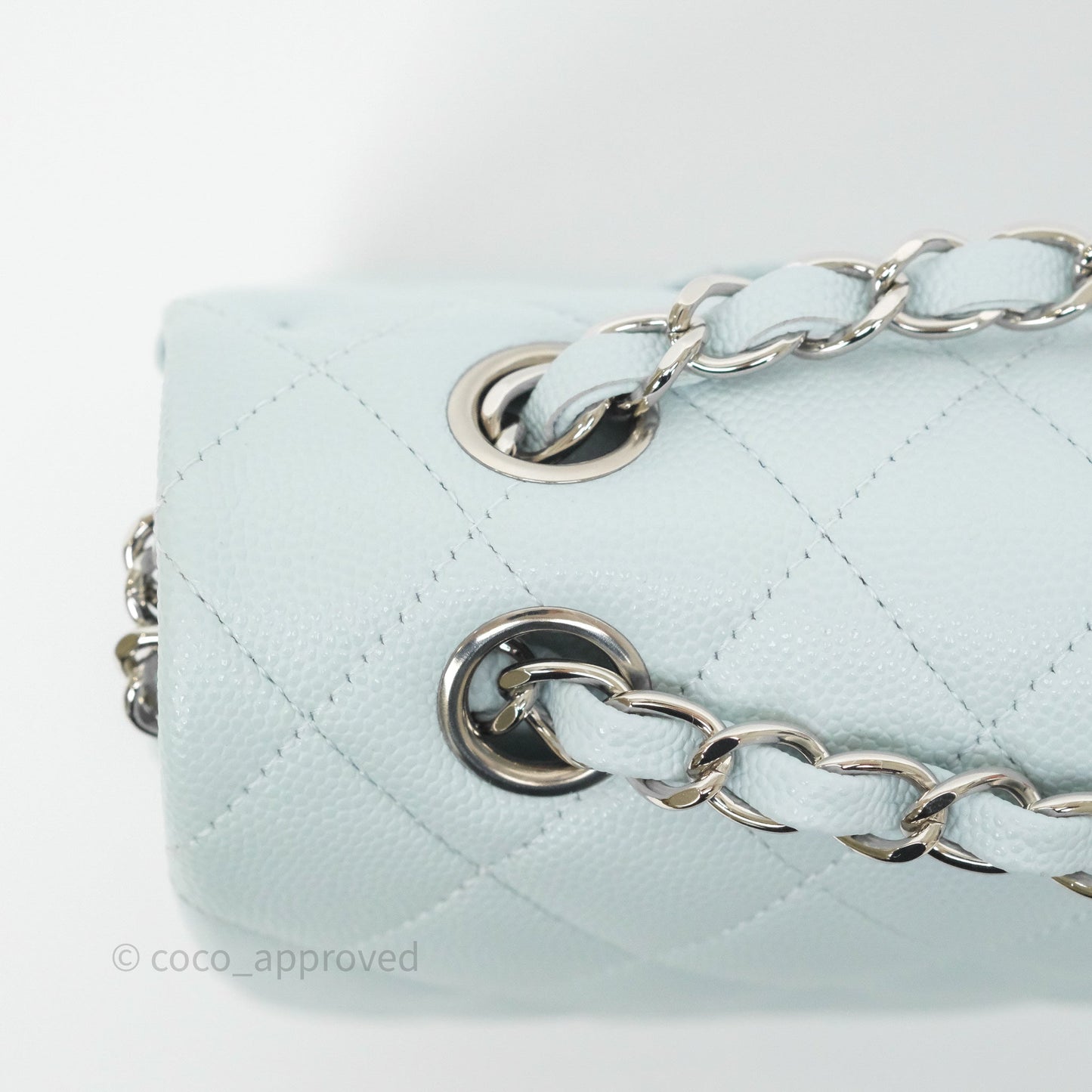 Chanel Classic M/L Medium Flap Quilted Light Blue Caviar Silver Hardware 21K