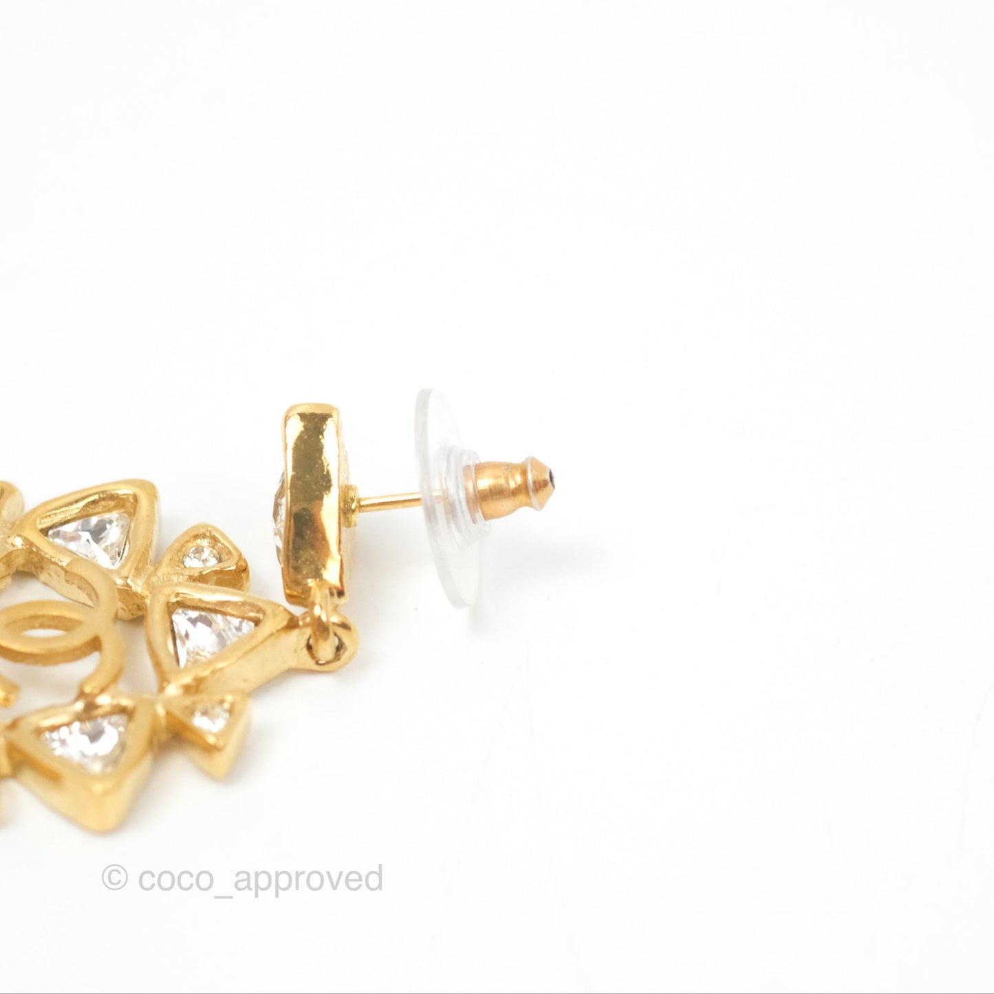 Chanel CC Crystal Drop Earrings Gold Tone 20A